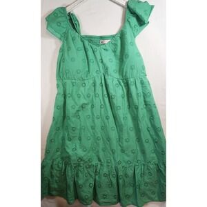SO Goods For Life Green Eyelet Cotton Mini Dress XXL Smocked Back Flutter Sleeve